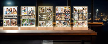 Custom Acrylic Plaque Christmas Birthday Gifts for Mom Personalized Photo Frame with Night Light Best Dad Ever Family Xmas Gifts