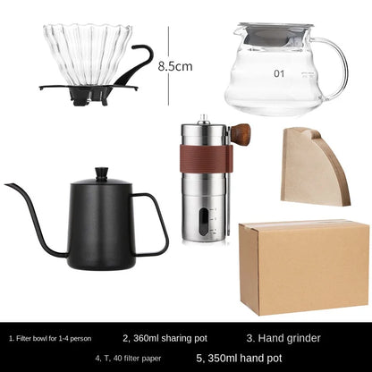 5~9pcs Pour Over Coffee Sets Coffee Bean Grinder Drip Kettle Coffee Pot Outdoor Travel Wilderness Kit Gift Box Camping Picnic