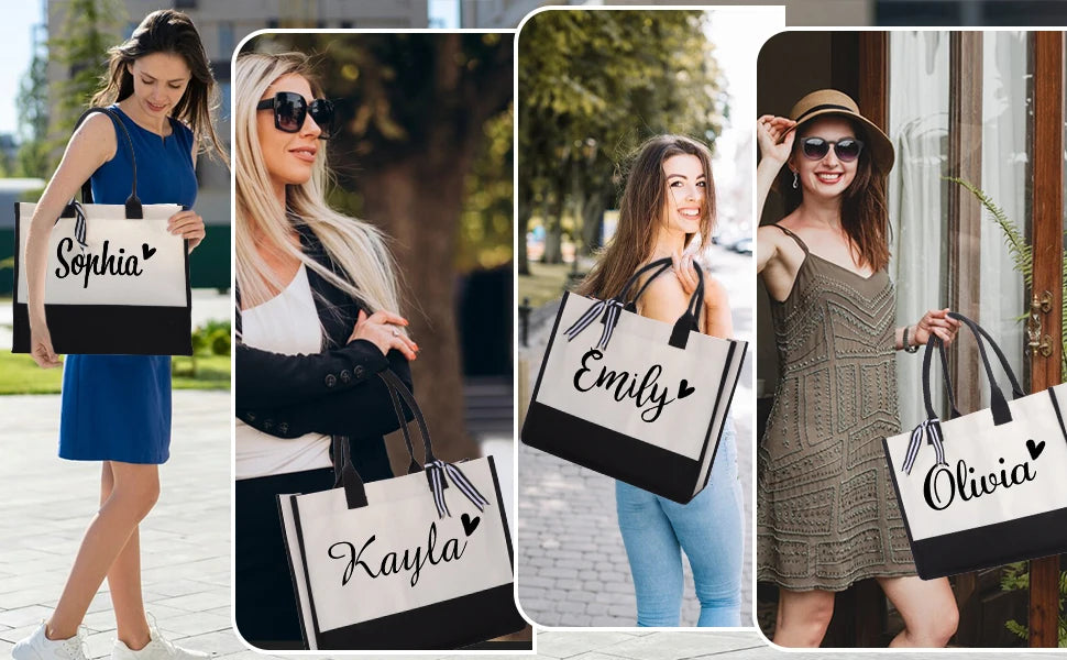 Personalized Tote Bag for Women Custom Beach Bags with Name Best Friend Gifts for Birthday Wedding Bride Bridesmaid