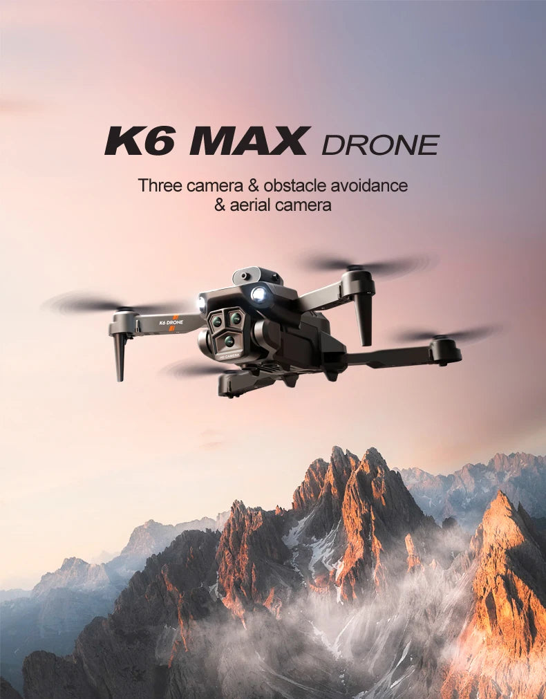 New light Flow professional UAV K6 MAX 4K HD three camera with WIFI FPV 360° obstacle avoidance quadcopter children's toy