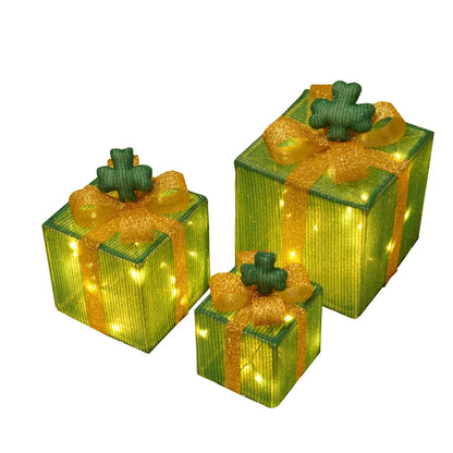 Set of 3 Christmas Lighted Gift Boxes with Bowknot Light Up Christmas Boxes Xmas Ornament for Xmas Holiday Party Indoor Outdoor