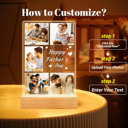 Custom Acrylic Plaque Christmas Birthday Gifts for Mom Personalized Photo Frame with Night Light Best Dad Ever Family Xmas Gifts