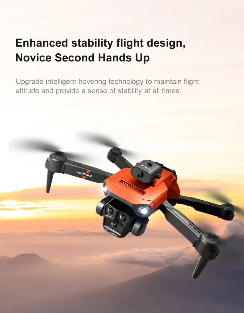 New light Flow professional UAV K6 MAX 4K HD three camera with WIFI FPV 360° obstacle avoidance quadcopter children's toy