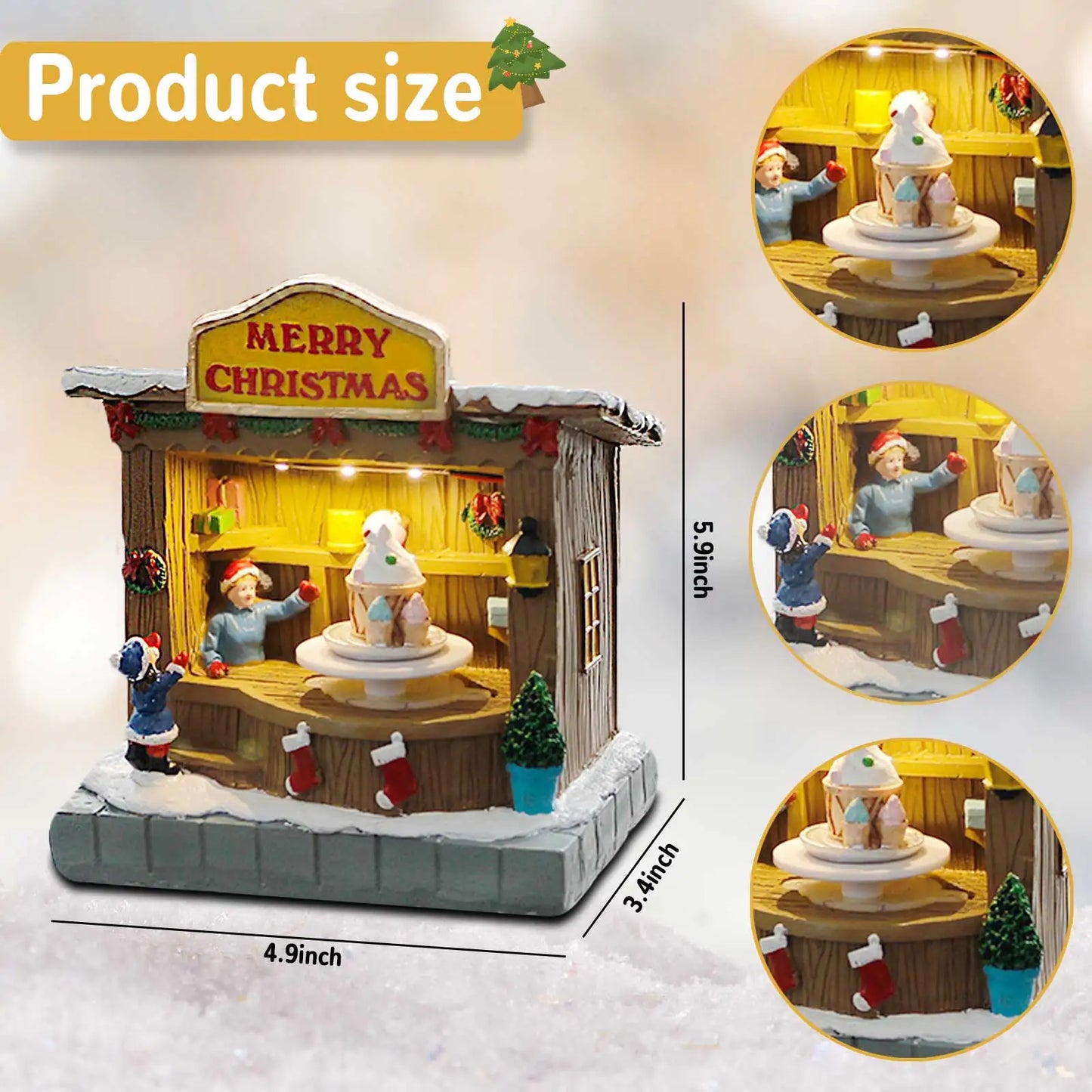 Animated Christmas Village Accessories Decor with Music and LED Lights - Bring Festive Cheer to Your Home with Our Icecream Shop