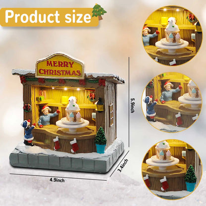 Animated Christmas Village Accessories Decor with Music and LED Lights - Bring Festive Cheer to Your Home with Our Icecream Shop