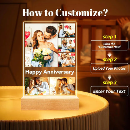 Custom Acrylic Plaque Christmas Birthday Gifts for Mom Personalized Photo Frame with Night Light Best Dad Ever Family Xmas Gifts