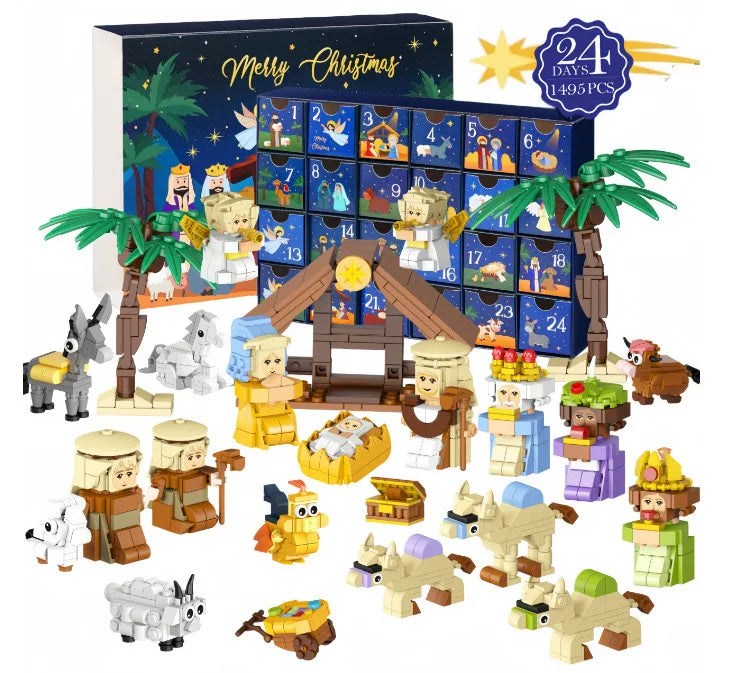 Christmas Advent Calendar Gift Box DIY Christmas Train Jesus Bricks Toys 24Days Countdown Calendar Box Surprise Christmas Gift