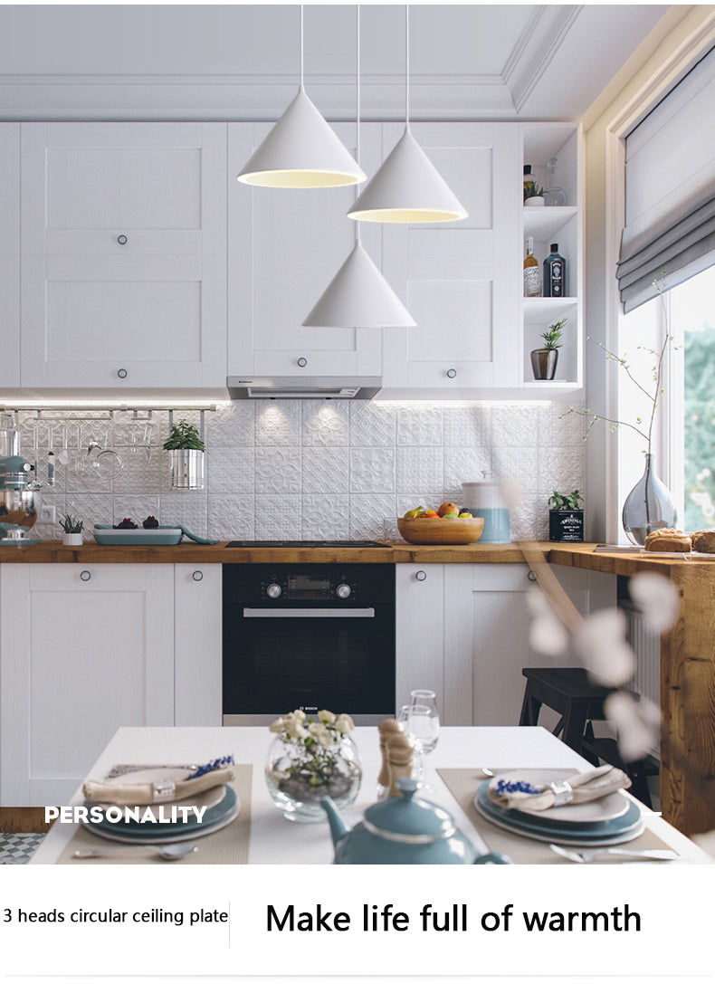 Nordic Design Cone Shape Ceiling Pendant Lamp for Dining Kitchen Island Living Room Three Lighting Methods Hanging Led Light