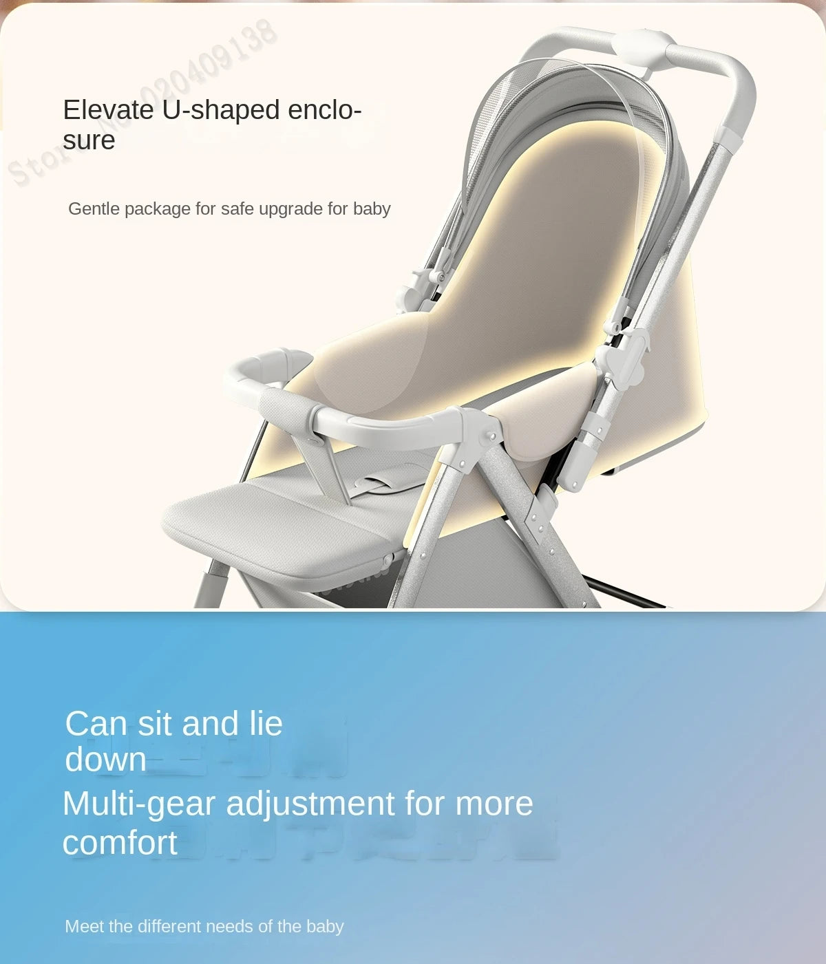 Upgraded Baby Strollers can Sit and Lie Down High Landscape Lightweight Folding Two-way Stroller Children Stroller