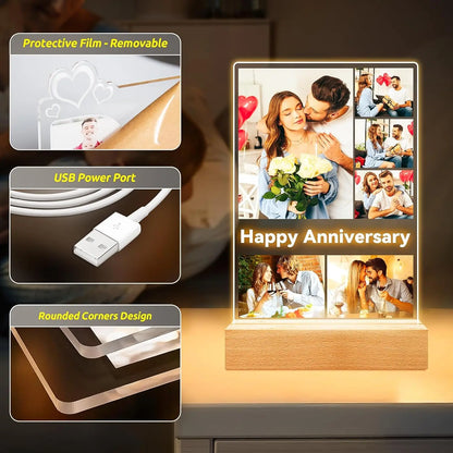 Custom Acrylic Plaque Christmas Birthday Gifts for Mom Personalized Photo Frame with Night Light Best Dad Ever Family Xmas Gifts