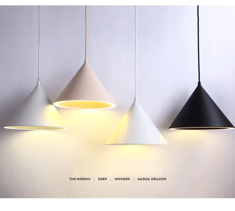 Nordic Design Cone Shape Ceiling Pendant Lamp for Dining Kitchen Island Living Room Three Lighting Methods Hanging Led Light
