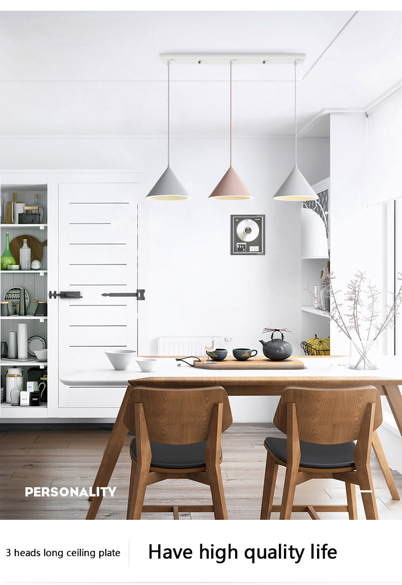 Nordic Design Cone Shape Ceiling Pendant Lamp for Dining Kitchen Island Living Room Three Lighting Methods Hanging Led Light
