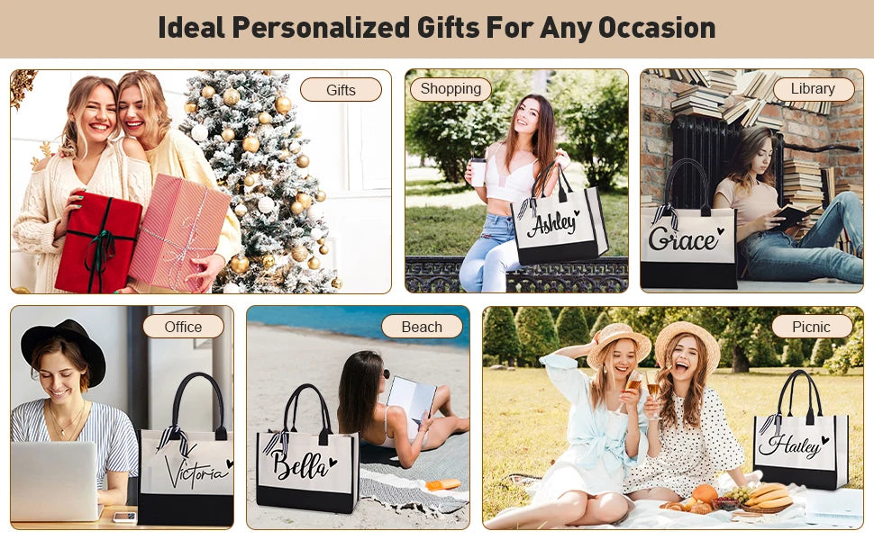Personalized Tote Bag for Women Custom Beach Bags with Name Best Friend Gifts for Birthday Wedding Bride Bridesmaid