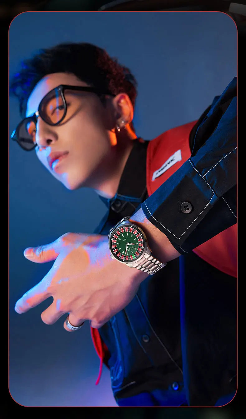 Mark Fairwhale 5031 Men Quartz Watch European recessed wheel design Arabic numerals Rotating Dial Roulette Watch montres hommes