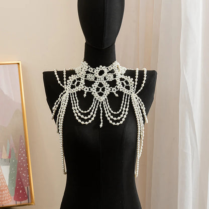 European style multi-layered Pearl body chain Body Chain Fashion Exaggerated Necklace Vintage shoulder Chain jewelry Advanced se