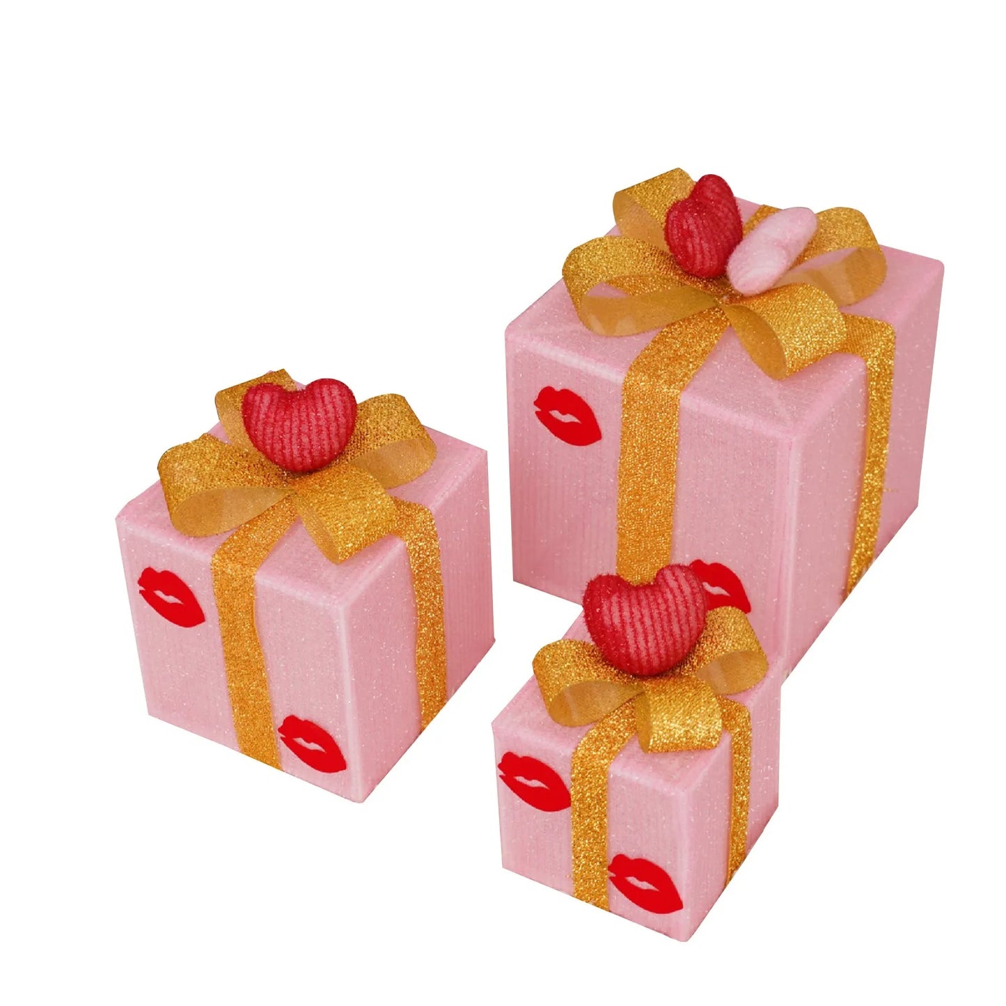 Set of 3 Christmas Lighted Gift Boxes with Bowknot Light Up Christmas Boxes Xmas Ornament for Xmas Holiday Party Indoor Outdoor