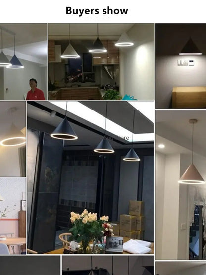 Nordic Design Cone Shape Ceiling Pendant Lamp for Dining Kitchen Island Living Room Three Lighting Methods Hanging Led Light