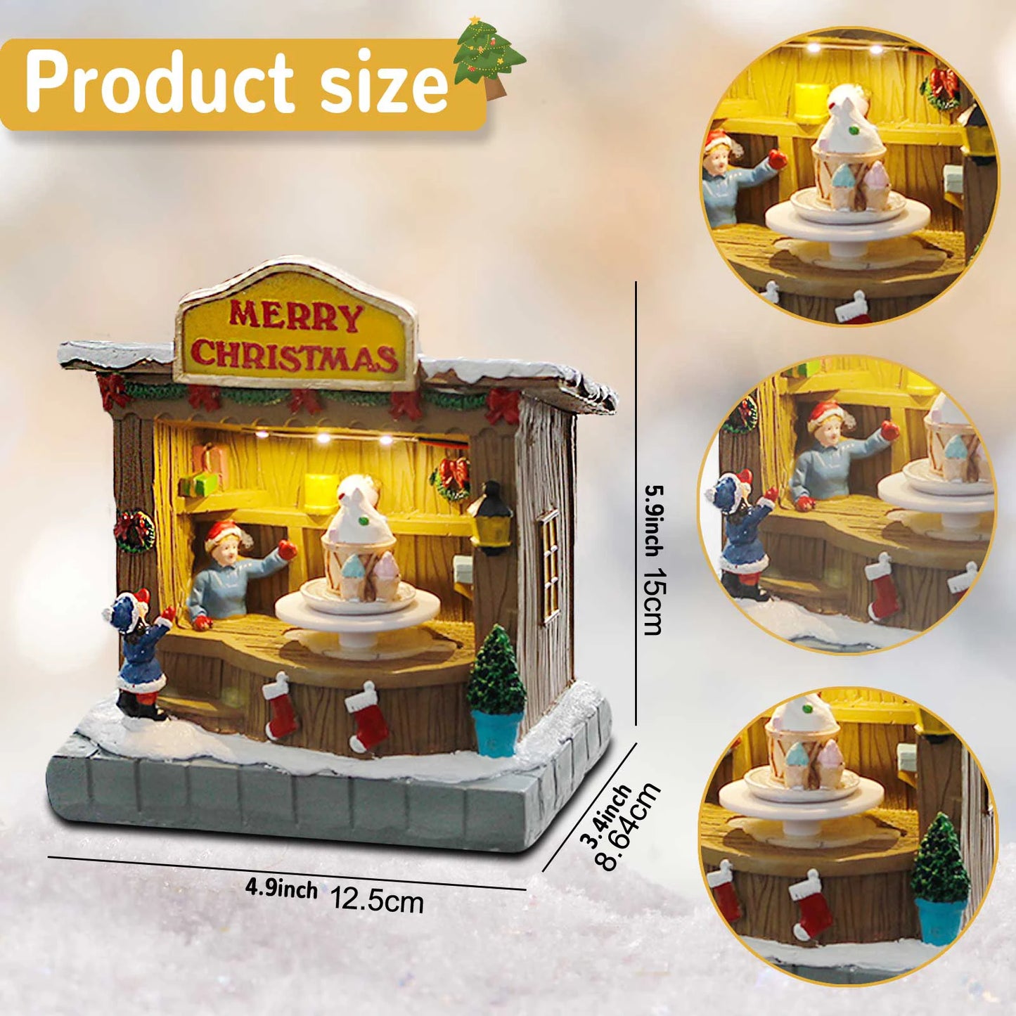 Animated Christmas Village Accessories Decor with Music and LED Lights - Bring Festive Cheer to Your Home with Our Icecream Shop
