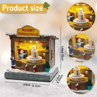 Animated Christmas Village Accessories Decor with Music and LED Lights - Bring Festive Cheer to Your Home with Our Icecream Shop