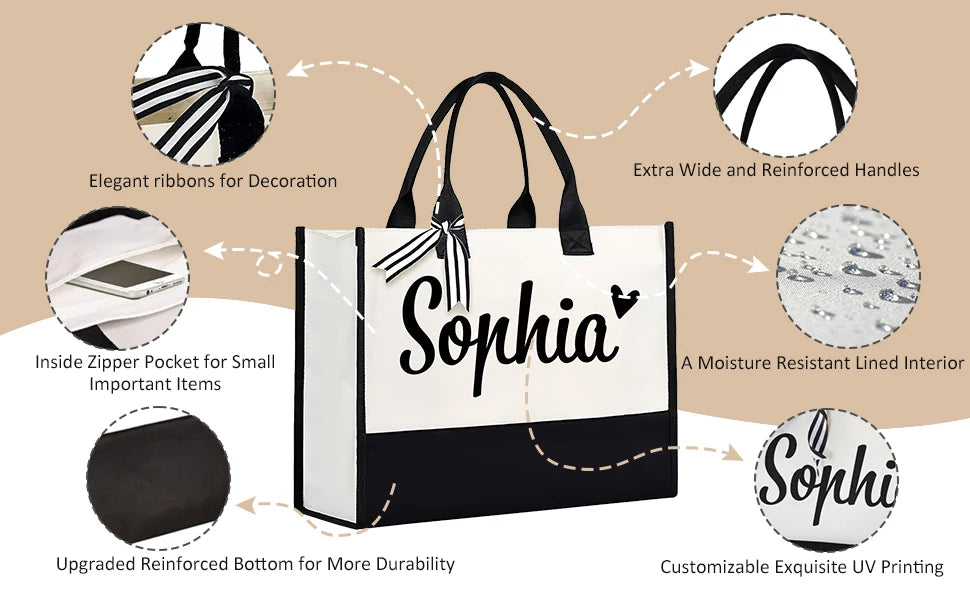 Personalized Tote Bag for Women Custom Beach Bags with Name Best Friend Gifts for Birthday Wedding Bride Bridesmaid