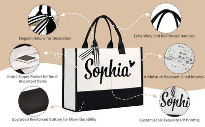 Personalized Tote Bag for Women Custom Beach Bags with Name Best Friend Gifts for Birthday Wedding Bride Bridesmaid