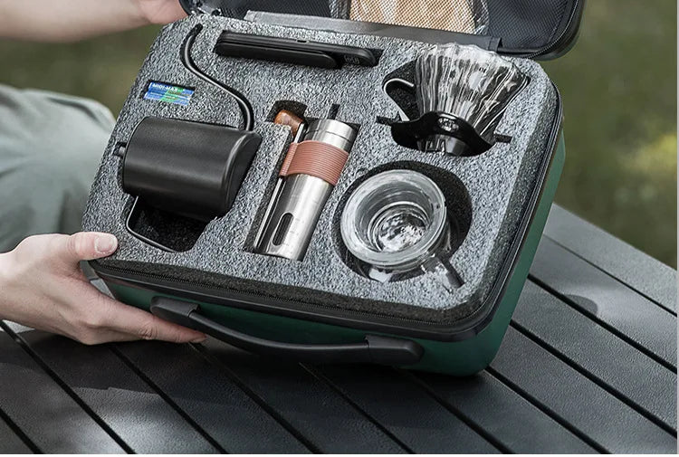 5~9pcs Pour Over Coffee Sets Coffee Bean Grinder Drip Kettle Coffee Pot Outdoor Travel Wilderness Kit Gift Box Camping Picnic