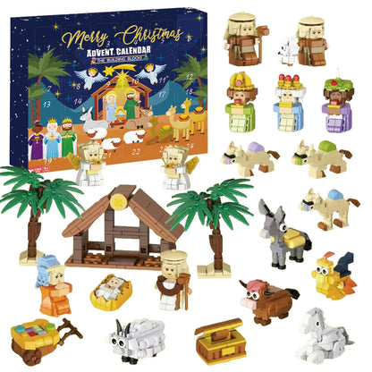 Christmas Advent Calendar Gift Box DIY Christmas Train Jesus Bricks Toys 24Days Countdown Calendar Box Surprise Christmas Gift