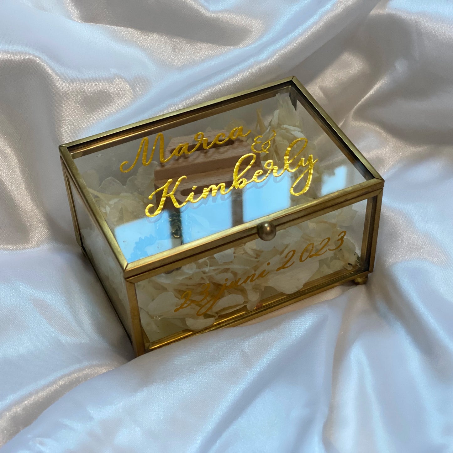 Personalized Glass Jewelry Box for Bridesmaids and Birthdays Gold and White Bridesmaid Proposal Gift For Her Mother's Day Gift