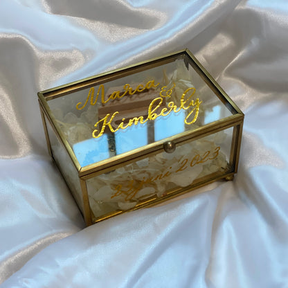 Personalized Glass Jewelry Box for Bridesmaids and Birthdays Gold and White Bridesmaid Proposal Gift For Her Mother's Day Gift