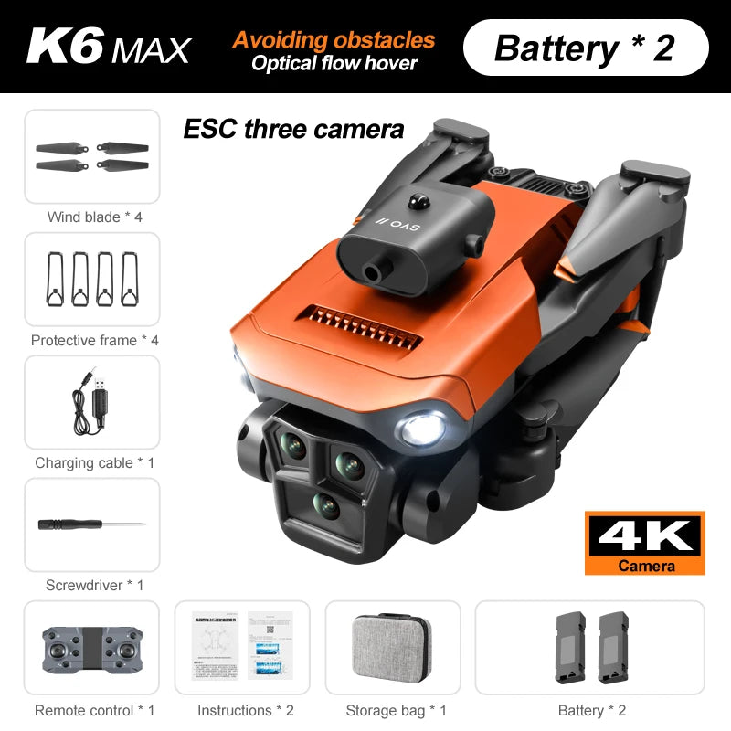 New light Flow professional UAV K6 MAX 4K HD three camera with WIFI FPV 360° obstacle avoidance quadcopter children's toy