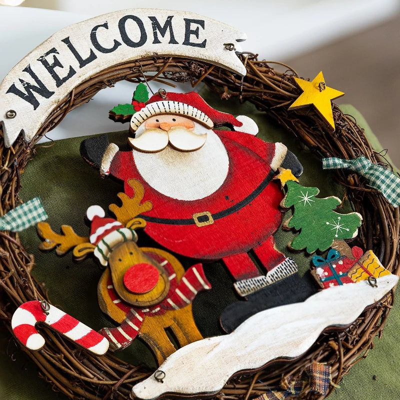 Christmas Painted Flower Garlands Vine Rings Door Walls Glass Display Window Ornaments Festive Atmosphere Scene Decoration