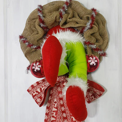 Christmas Thief Wreath，Christmas Elf Leg Wreath， Christmas Burlap Wreath， Holiday Decoration