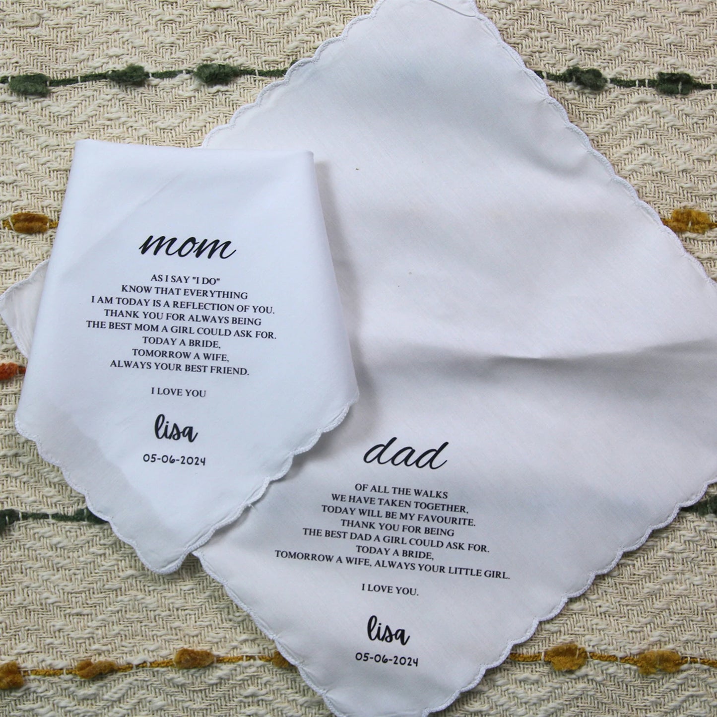 Personalized Wedding Handkerchief Gift for Mom & Dad Custom Handkerc Luxury Gift for Bride and Groom Parent Gifts Wedding Favor