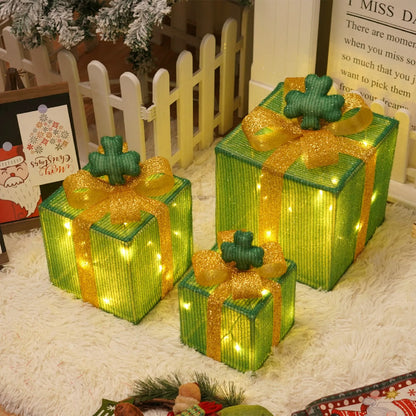 Set of 3 Christmas Lighted Gift Boxes with Bowknot Light Up Christmas Boxes Xmas Ornament for Xmas Holiday Party Indoor Outdoor