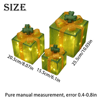 Set of 3 Christmas Lighted Gift Boxes with Bowknot Light Up Christmas Boxes Xmas Ornament for Xmas Holiday Party Indoor Outdoor