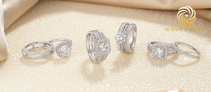 Newshe 925 Sterling Silver 3Ct Wedding Rings Set for Women Princess Cut Engagement Ring Open Enhancer Band Cubic Zircon Jewelry