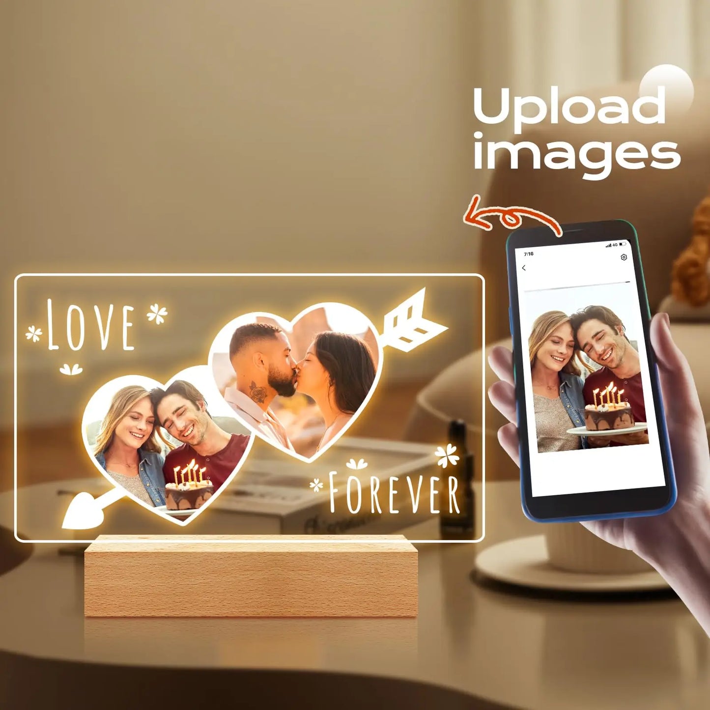 Personalized Couple Gift for Women Men Boyfriend Girlfriend Best Friend Holiday Birthday Mother's Day Custom Photo Lamp Frame
