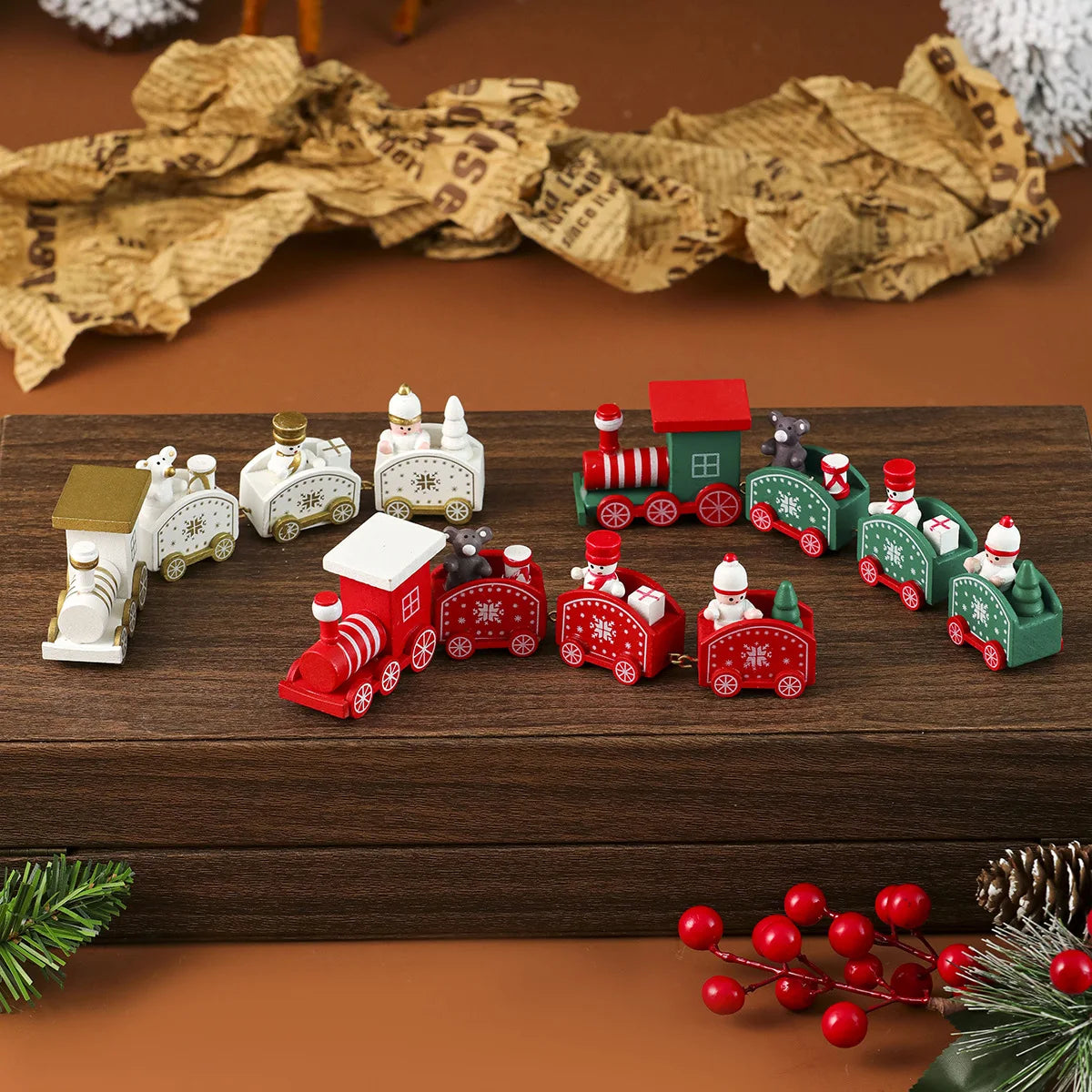 Christmas Wooden Train Decoration Merry Christmas Party Wooden Crafts Christmas for Home Happy New Year Children's Gifts