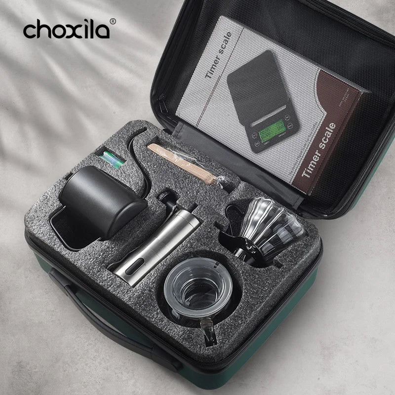 5~9pcs Pour Over Coffee Sets Coffee Bean Grinder Drip Kettle Coffee Pot Outdoor Travel Wilderness Kit Gift Box Camping Picnic