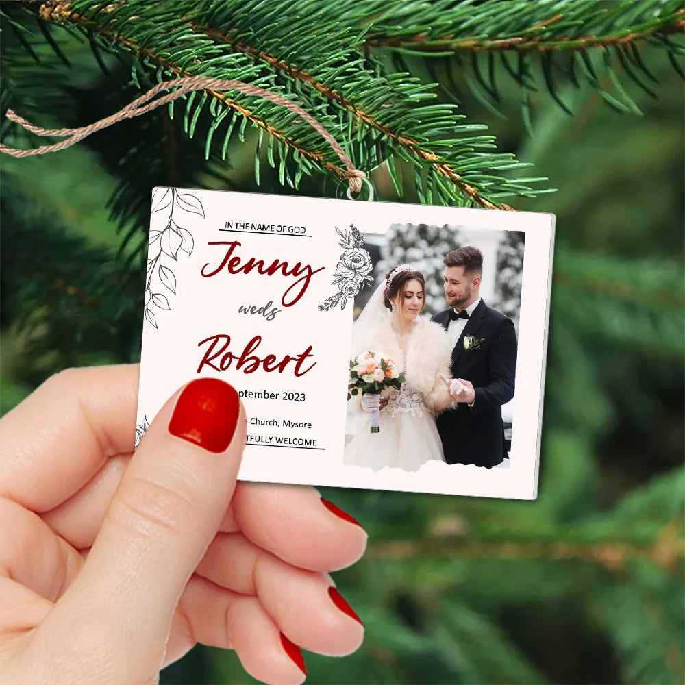 Wedding Photo Ornament, Custom Married Photo Ornament, Christmas Ornament, Christmas Gift for Wife and Husband