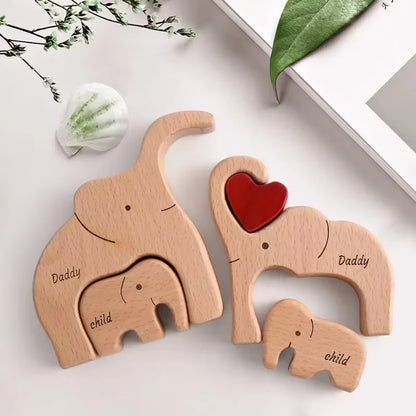 Wooden Puzzles Elephant Family Free Custom Animal Puzzles for Mom Family Friends Warm Holiday Gifts Christmas Family Ornaments