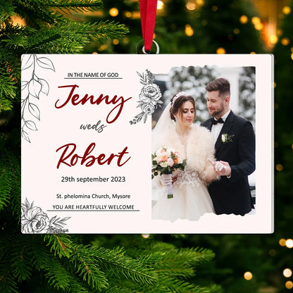 Wedding Photo Ornament, Custom Married Photo Ornament, Christmas Ornament, Christmas Gift for Wife and Husband