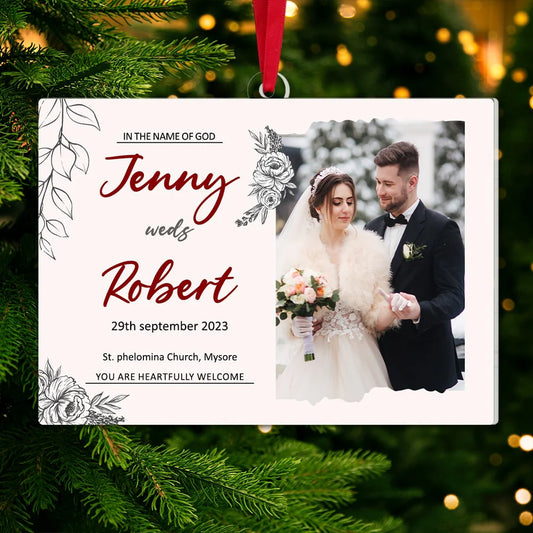 Wedding Photo Ornament, Custom Married Photo Ornament, Christmas Ornament, Christmas Gift for Wife and Husband