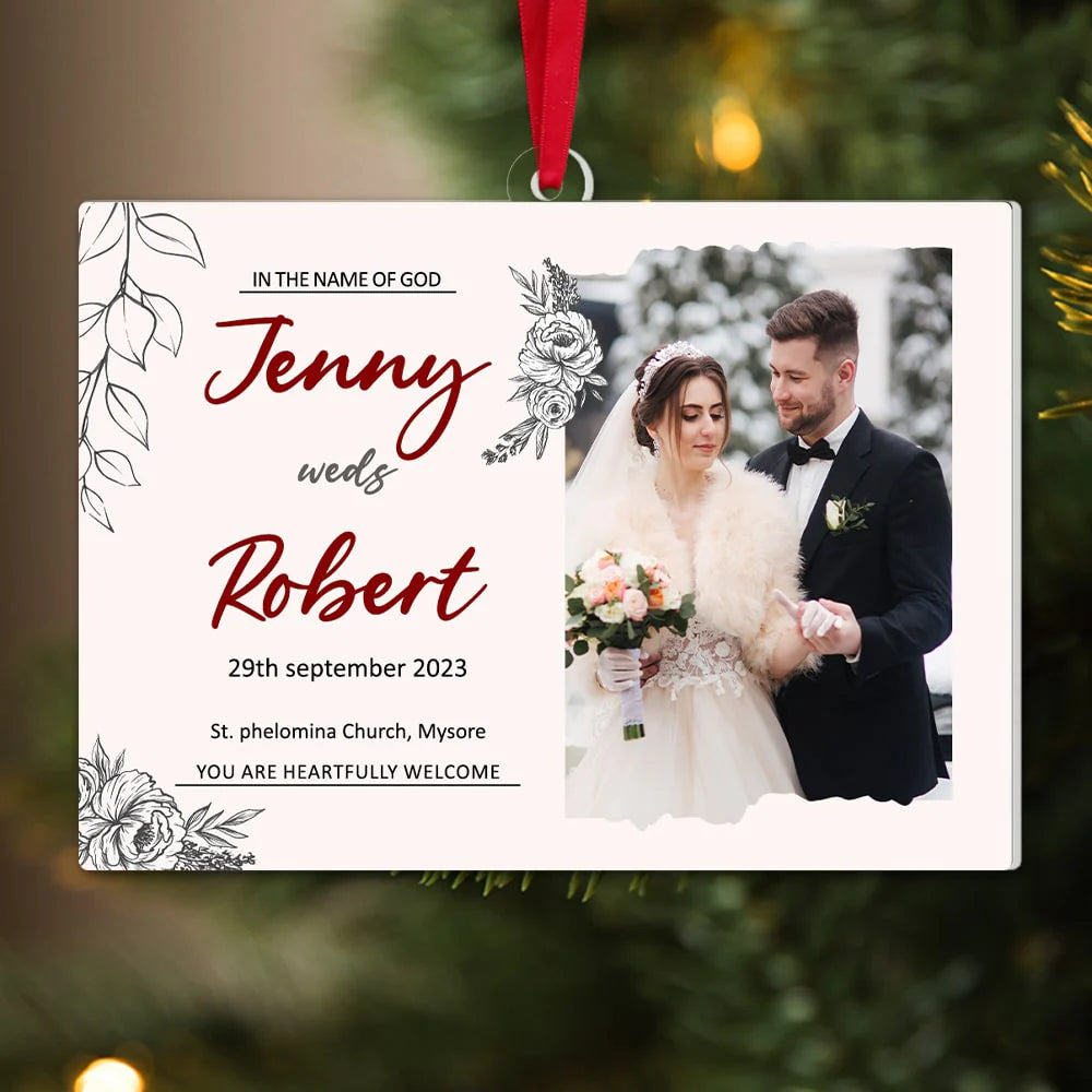 Wedding Photo Ornament, Custom Married Photo Ornament, Christmas Ornament, Christmas Gift for Wife and Husband